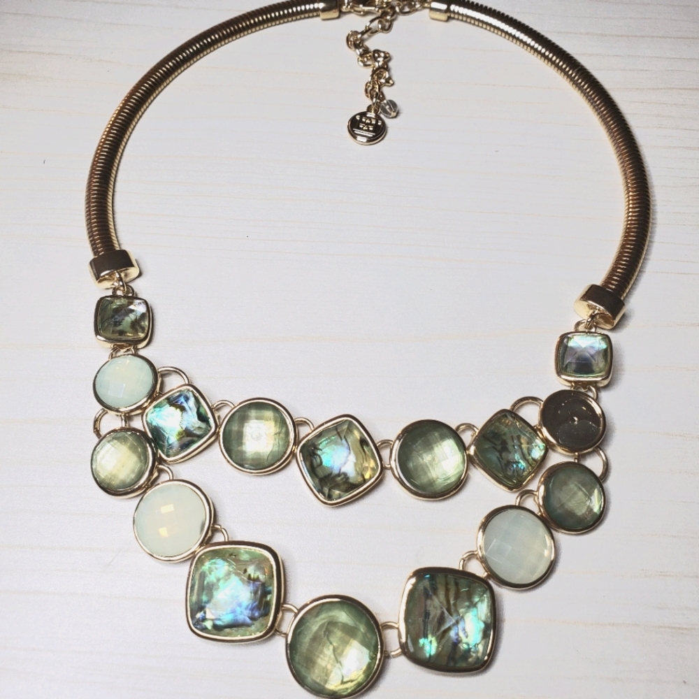 Gold Statement Necklace Suspended Abalone